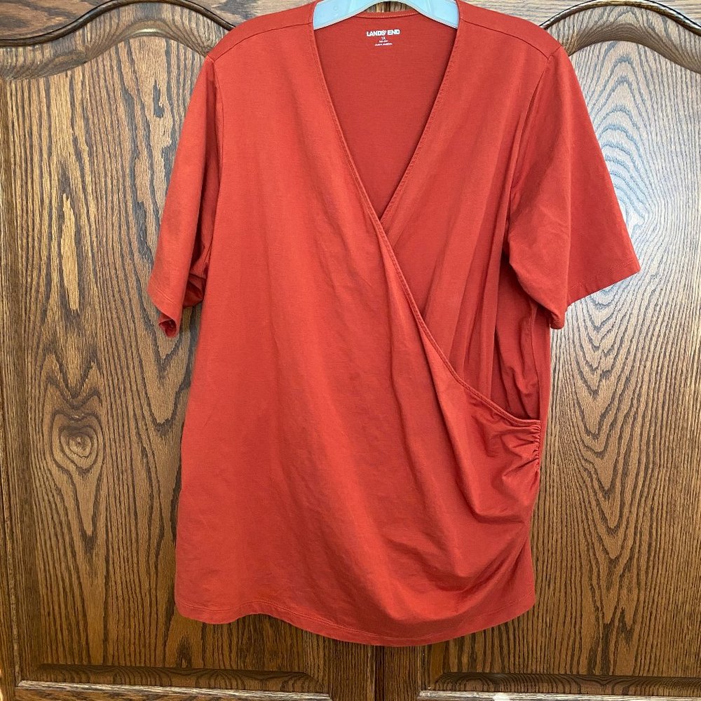 Land's End Women's Plus Size Elbow Sleeve Wrap Front Top - 1X
